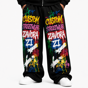 Ensemble de survêtement baggy pour homme 2 pièces, sweat à capuche noir zippé, imprimé graffiti surdimensionné, molleton de coton, imprimé intégral, streetwear, logo personnalisé - Product Image 4