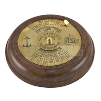 Calendrier Nautique Antique en Laiton avec Base en Bois Style Astrolabe Décoration de Bureau Maritime Vintage Calendrier Perpétuel Objets de Collection pour la Maison