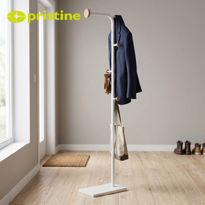 Modern Minimalist Durable Solid Wood Powder Coated Coat Rack 4 Wooden Hooks Freestanding <b>Space</b>-<b>Saving</b> Adjustable Home Furniture - Product Image 4