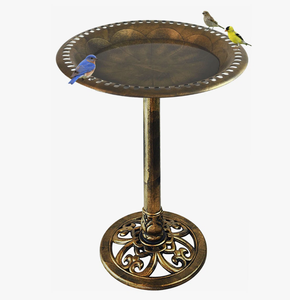 Bassin à oiseaux en résine polyrésine finition or antique vintage, décoration de jardin extérieur, mangeoire à oiseaux - Product Image 3