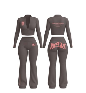 ชุดวอร์มสีชมพูสำหรับผู้หญิงของเพลยา คลับเสื้อแขนยาวติดกระดุม กางเกงขาบาน ชุดลำลองสำหรับพักผ่อน ฤดูใบไม้ผลิ - Product Image 3