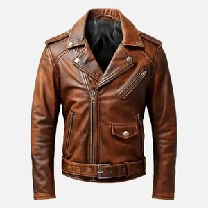 High Quality Casual Men's Winter PU Leather Jacket <b>Stand</b> Front Zipper Washed Finish Solid Color Custom OEM Service Breathable - Product Image 1