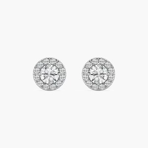 Boucles d'oreilles classiques Halo avec diamants de laboratoire taille brillant rond en or blanc 14 carats, bijoux tendance pour femmes, certifiés IGI - Product Image 4