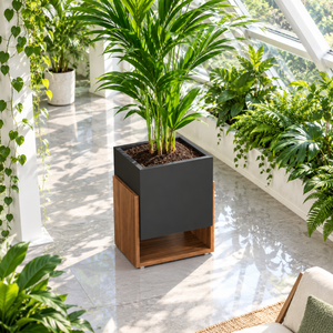 Jardinière d'intérieur moderne en métal et bois avec étagère ouverte |   Grand pot à fleurs rectangulaire pour salon, hôtel, bureau, décoration de la maison - Product Image 5