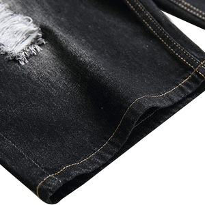 <b>Mens</b> Washed Black Denim Shorts Distressed Ripped Frayed Holes Slim Straight Fit Five Pocket Style Vintage Gradient Summer Jorts - Product Image 4