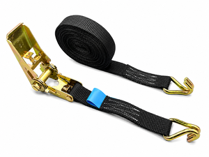 Sangle en polyester noir Provina de 25 mm avec boucle à cliquet et crochets en J, boucle en acier pour le transport et la fixation de marchandises - Product Image 6