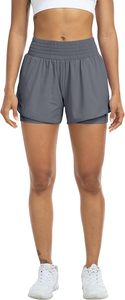Shorts Deportivos de Cintura Alta para Mujer, Estilo Moto y Biker, Color Gris Sólido, Tejido de Punto, Spandex, Poliéster, Secado Rápido, con Bolsillos, Cintura Elástica, Corte Regular - Product Image 3