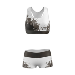 Ensemble de sport personnalisé pour femme : Crop top dos nageur et short taille haute, séchage rapide, pour yoga et fitness, tenue d'entraînement OEM - Product Image 1