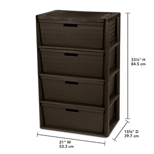 Tour de rangement en plastique à 4 tiroirs avec bacs décoratifs amovibles, montage facile sans outils, marron - Product Image 3