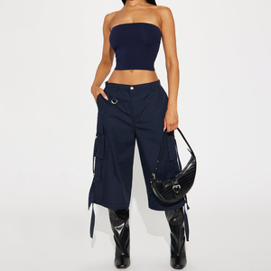 Top corto de tubo sin costuras negro, transpirable, ecológico, 100% algodón, con logo personalizado impreso, estilo streetwear, tejido acanalado, para mujer. - Product Image 3