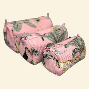 ชุดกระเป๋าเครื่องสำอางแบบควิลท์ 3 ชิ้น กันน้ำ ลายดอกไม้ป่า ผ้าฝ้าย สำหรับจัดเก็บเครื่องสำอางเดินทาง ขายส่ง - Product Image 4
