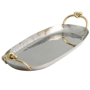 Bandeja de Servicio Elegante de Metal Plateado, Ecológica, con Asa Dorada, para Restaurante, Hogar y Cocina, Apta para Lavavajillas de Grado Comercial - Product Image 1