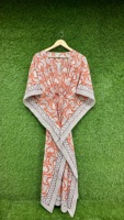 Kaftan élégant en coton pour femmes, imprimé floral à la main, longue robe de plage, style bohème, vêtements de printemps et d'été, style indien