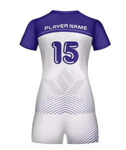 Custom Womens Blue Geometric <b>Volleyball</b> Jersey <b>Set</b> V-Neck Short Sleeve Sublimated Moisture Wicking Athletic Fit Summer Front - Product Image 5