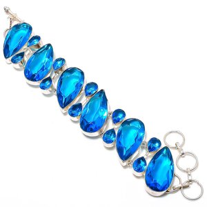 Blue topaz <b>Gemstone</b> 925 Silver Plated Handmade <b>Bracelets</b> , <b>Gemstone</b> Jewelry, Gift For Mother - Product Image 1