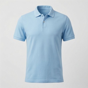 Polo en piqué 100% coton bleu clair à manches courtes pour homme, décontracté, respirant, coupe classique, design tricoté uni - Product Image 1