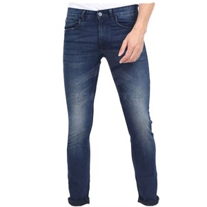 Jean en denim délavé coupe slim et droite pour homme, taille mi-haute, en coton respirant, décontracté, toutes saisons - Product Image 1