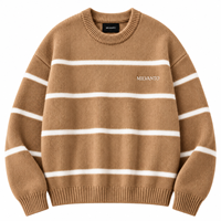 Pull en tricot rayé pour homme avec logo personnalisé Camel, mélange de coton et d'acrylique, col rond, manches longues, pull de qualité supérieure