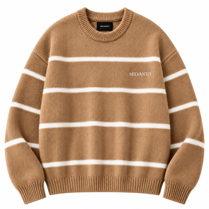 Pull en tricot rayé pour homme avec logo personnalisé Camel, mélange de coton et d'acrylique, col rond, manches longues, pull de qualité supérieure - Product Image 1