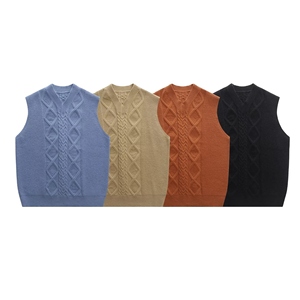 <b>Men's</b> Black V Neck Argyle <b>Knitted</b> Vest Sleeveless Cable Pattern Sweater <b>Waistcoat</b> - Product Image 1