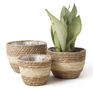 Pots de rangement au sol en jonc de mer sculptés à la main, style rétro, fabriqués au Vietnam, avec poignées, tressés à la main, écologiques, durables, capacité 24L - Product Image 1