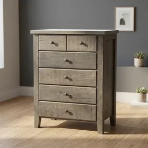 <b>Rustic</b> Dark Gray Solid Wood Eco-Friendly 6-Drawer <b>Cabinet</b> with Natural Finish and Metal Handles for Living Room Storage - Product Image 5