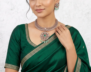 Luxury Indian CZ Diamond Bridal Jewelry Set Emerald Green <b>Choker</b> Necklace Earrings Set <b>for</b> <b>Women</b> Wedding Party Accessories - Product Image 1