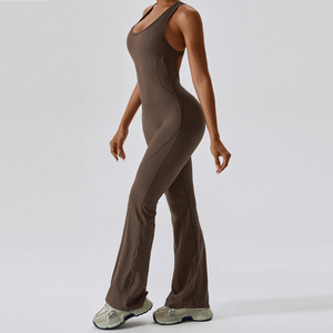 Mono sin mangas de cintura alta para mujer, negro liso, con cuello cuadrado, largo completo, control de abdomen, ajuste ceñido, poliéster, ropa deportiva - Product Image 5