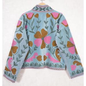 เสื้อแจ็คเก็ตกำมะหยี่ซูซานีงานฝีมืออินเดีย ปักลายดอกไม้ สไตล์โบฮีเมียนสำหรับผู้หญิง เสื้อคลุมสไตล์ชาติพันธุ์ แฟชั่นเสื้อคลุมตัวนอกที่ไม่เหมือนใคร - Product Image 5