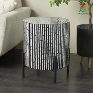 Table basse ronde moderne avec incrustation de nacre et pieds en fer, meubles de salon - Product Image 3