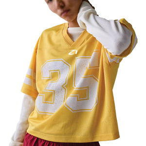 Camiseta Deportiva Unisex de Malla Amarilla Oversize con Cuello en V para Fútbol Americano, Estilo Urbano, Personalizable con Logo, para Equipos, Venta al por Mayor - Product Image 6