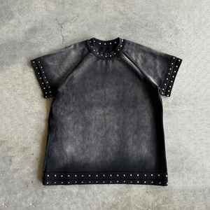 T-shirts personnalisés imprimés de haute qualité, coupe ample, style crop top, en coton, avec strass, surdimensionnés, en tissu épais, pour hommes - Product Image 3