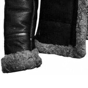Veste en cuir d'aviateur pour homme en peau de mouton avec col en fourrure, ceinture ajustable à la taille, fermeture éclair robuste, bomber classique, chaud pour l'hiver - Product Image 4