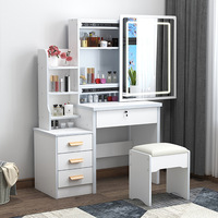 Nouvelle table de toilette en bois à 4 tiroirs avec miroir LED éclairé, style nordique moderne et prix abordable, pour chambre de femme, blanche