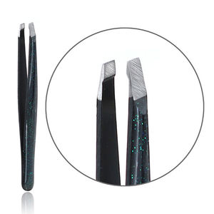 Pinzas de Cejas de Acero Inoxidable Hechas a Mano de Alta Calidad, Personalizadas, con Punta Inclinada, Ecológicas y Sostenibles, Color Negro - Product Image 4