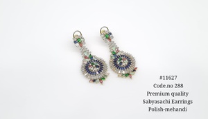 Pendientes Colgantes de Circonita Cúbica Multicolor 11627, Pendientes de Latón Chapado en Mehandi, Joyería Floral para Bodas y Fiestas - Product Image 2