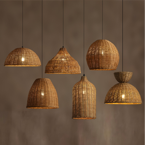 Nouvelle lampe suspendue vintage en bambou et rotin, abat-jour ondulé, luminaire de plafond, décoration intérieure, abat-jour en bambou - Product Image 5
