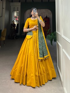 Traditional Pure Cotton Lehenga Choli With <b>Mirror</b> Handwork Dupatta And Purse Navratri Garba Wear For Women Set - Product Image 1