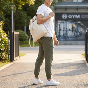 Premium Heavy-Duty Canvas <b>Drawstring</b> <b>Backpack</b> with Natural Leather Toggle | Eco-Friendly B2B Cinch Sack for Gym, Travel, Laptop - Product Image 6