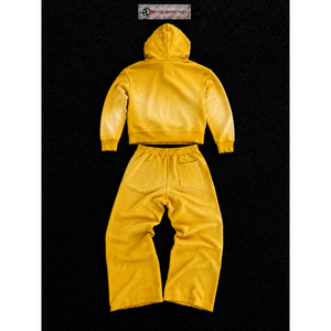 Ensemble de survêtement jaune pour homme, personnalisé, avec sweat à capuche zippé et pantalon de jogging, style streetwear décontracté, vente en gros, fabricant OEM - Product Image 6