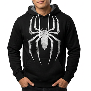 Sweat à capuche zippé noir pour homme avec imprimé toile d'araignée, impression en relief, en molleton bouclette, avec strass, style streetwear - Product Image 6