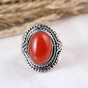 SHYAM JEWELRS Handmade 925 Sterling <b>Silver</b> Orange Carnelian Vintage Boho Beaded Unisex Religious <b>Statement</b> <b>Ring</b> - Product Image 1