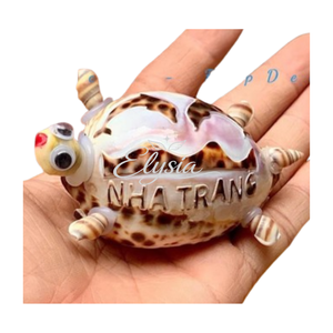 Figurine de tortue en coquillage naturel faite à la main avec logo personnalisé, modèle de tortue en coquille de cauri tigrée, décoration de plage côtière, souvenir, cadeau, ornement - Product Image 2