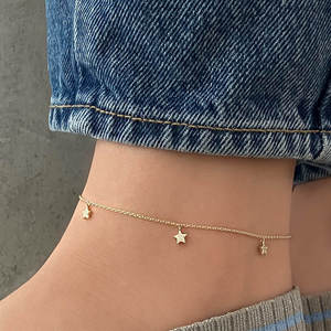 D GLEAM JEWELS Star Charm Polished 14K Solid <b>Gold</b> Dangling Stars <b>Anklet</b> Bracelet Dainty Celestial Classic Jewelry Minimalist - Product Image 1