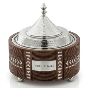 <b>Insulated</b> Casserole Dish Hotpot with Arabic Engraved Wood Finish & Stainless Steel Lid Traditional GCC Style Food Warmer Buffet - Product Image 1