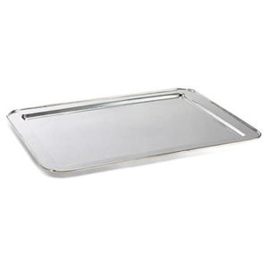 Plateau de service rectangulaire moderne en acier inoxydable argenté pour la maison, l'hôtel et le bar, finition miroir élégante, plateau décoratif en métal - Product Image 1