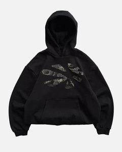 Sudadera con Capucha Extra Grande para Hombre, Negra con Estampado de Serpiente, Estilo Casual para Otoño, 100% Algodón, Felpa Francesa, Corte Regular - Product Image 1