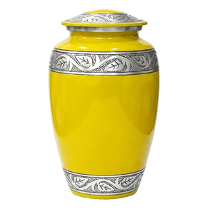Urnes funéraires en aluminium pour adultes avec bande gravée, finition en étain et marbre blanc jaune, urne funéraire en métal pour cendres humaines - Product Image 2
