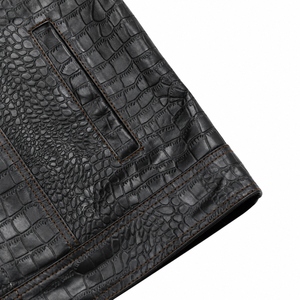 Gilet de motard personnalisé pour homme en cuir véritable gaufré crocodile, gilet de club moto haut de gamme avec doublure cachemire - Product Image 4