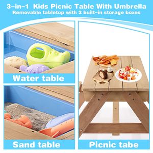 Regolabile in legno per bambini 3-in-1 tavolo di attività di sabbia con ombrellone superiore staccabile per bambini all'aperto gioco giardino Patio ponte - Product Image 5